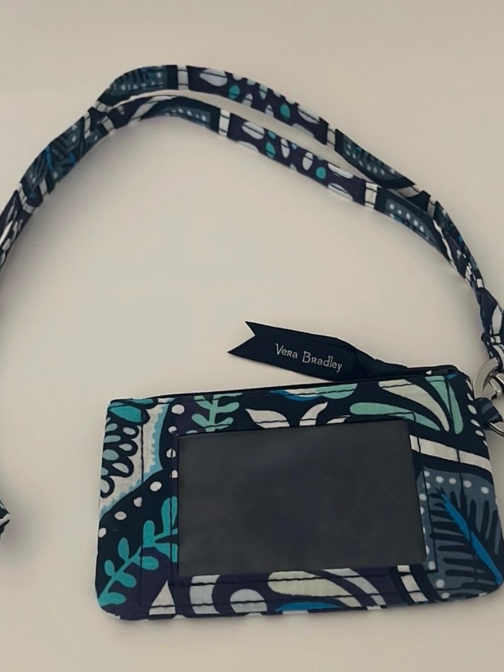 Vera Bradley Teal Navy Patterned ID Wristlet with Strap